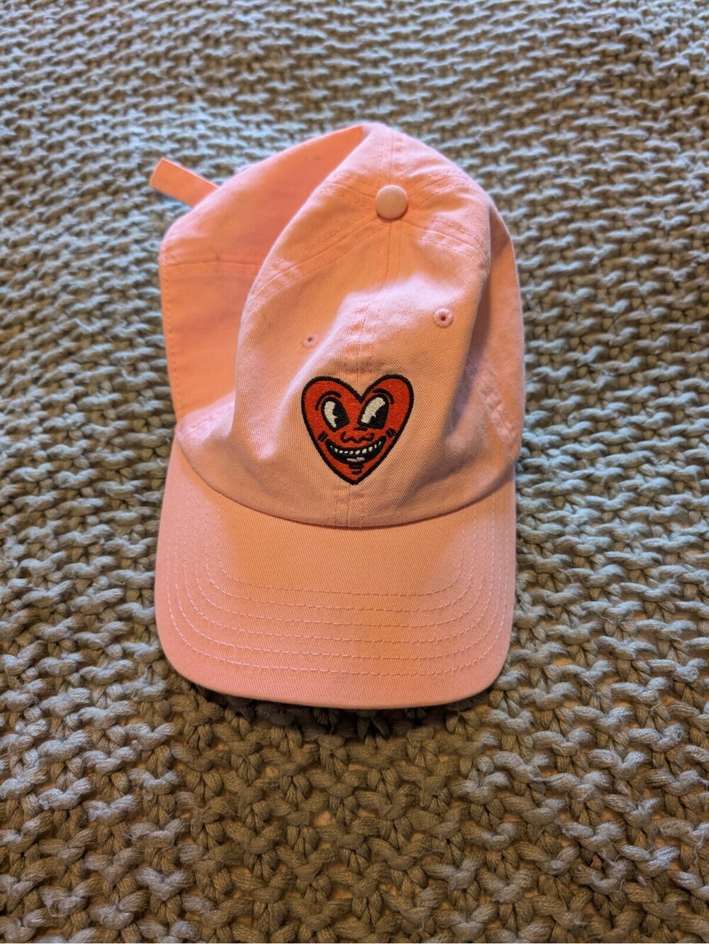 Keith Haring Mad Engine Pink Heart Face Dad Hat Embroidered Adjustable Pop Art